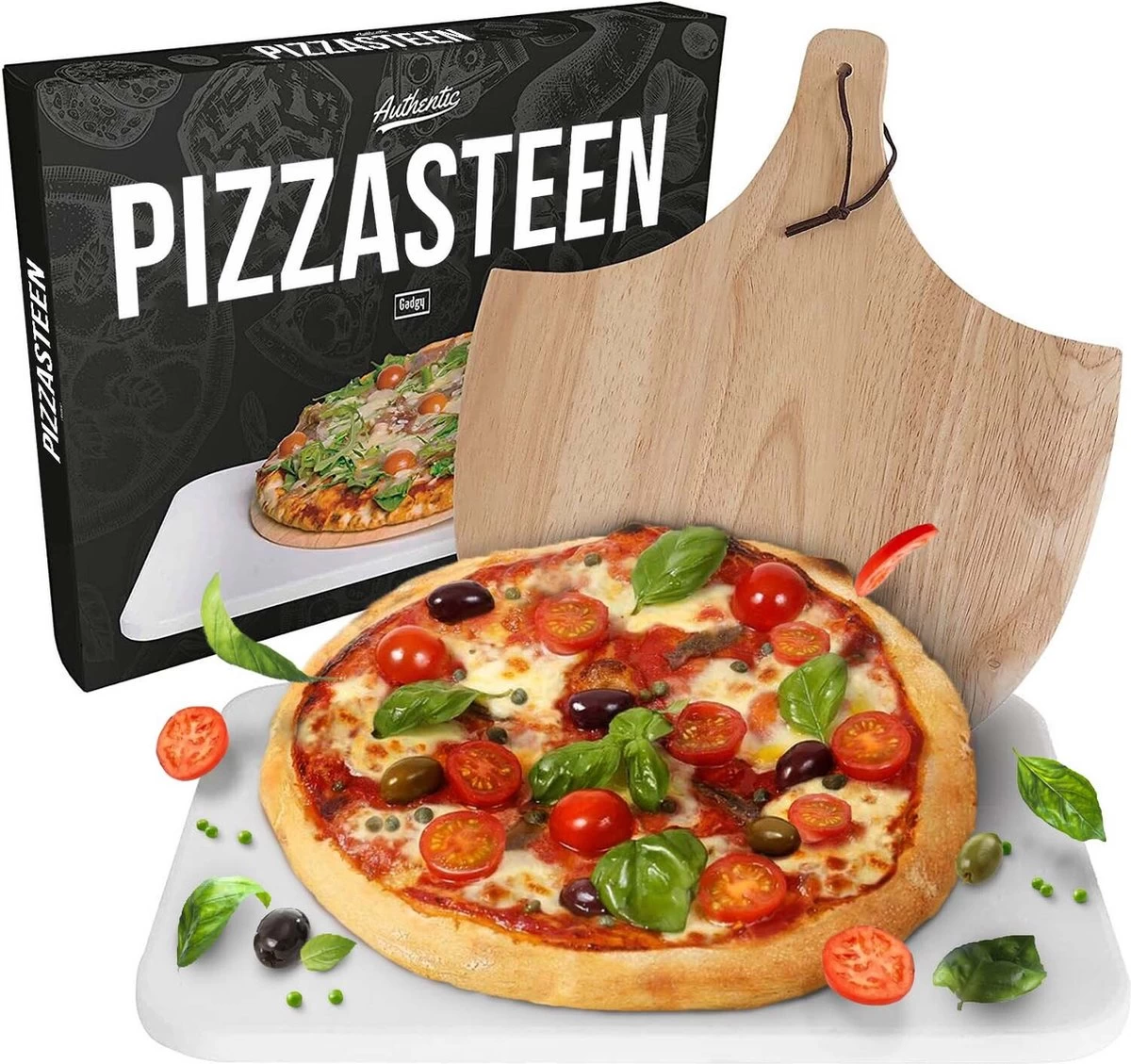 Pierre à Pizza Et Gadgy à Pizza Gadgy - Cordiérite Pour Base De Pizza Croustillante - Pierre à Pizza Pour BBQ, Four Ou Kamado - Spatule à Pizza En Bois - Ensemble Complet Pour Faire Des Pizzas