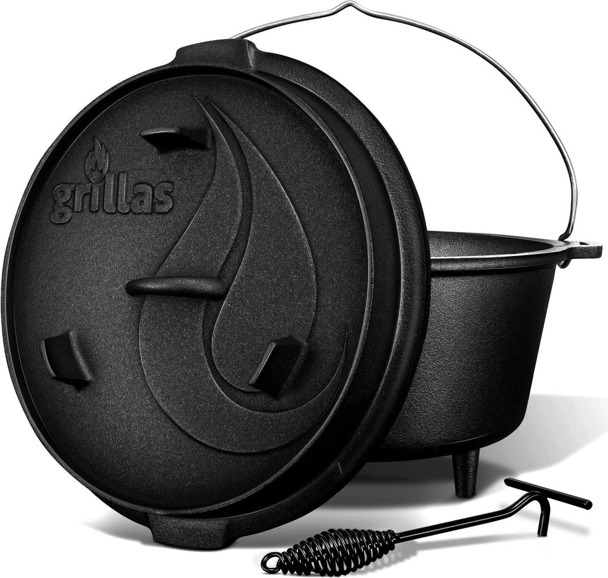 Grillas- Faitout, 9L, Poêle à BBQ , Fonte, Avec Pieds