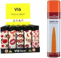 Briquets Unilite 50 Pièces Dans Un Plateau - Impression De Baiser - Briquet à Clic Rechargeable - Briquets électroniques + Bouteille De Gaz