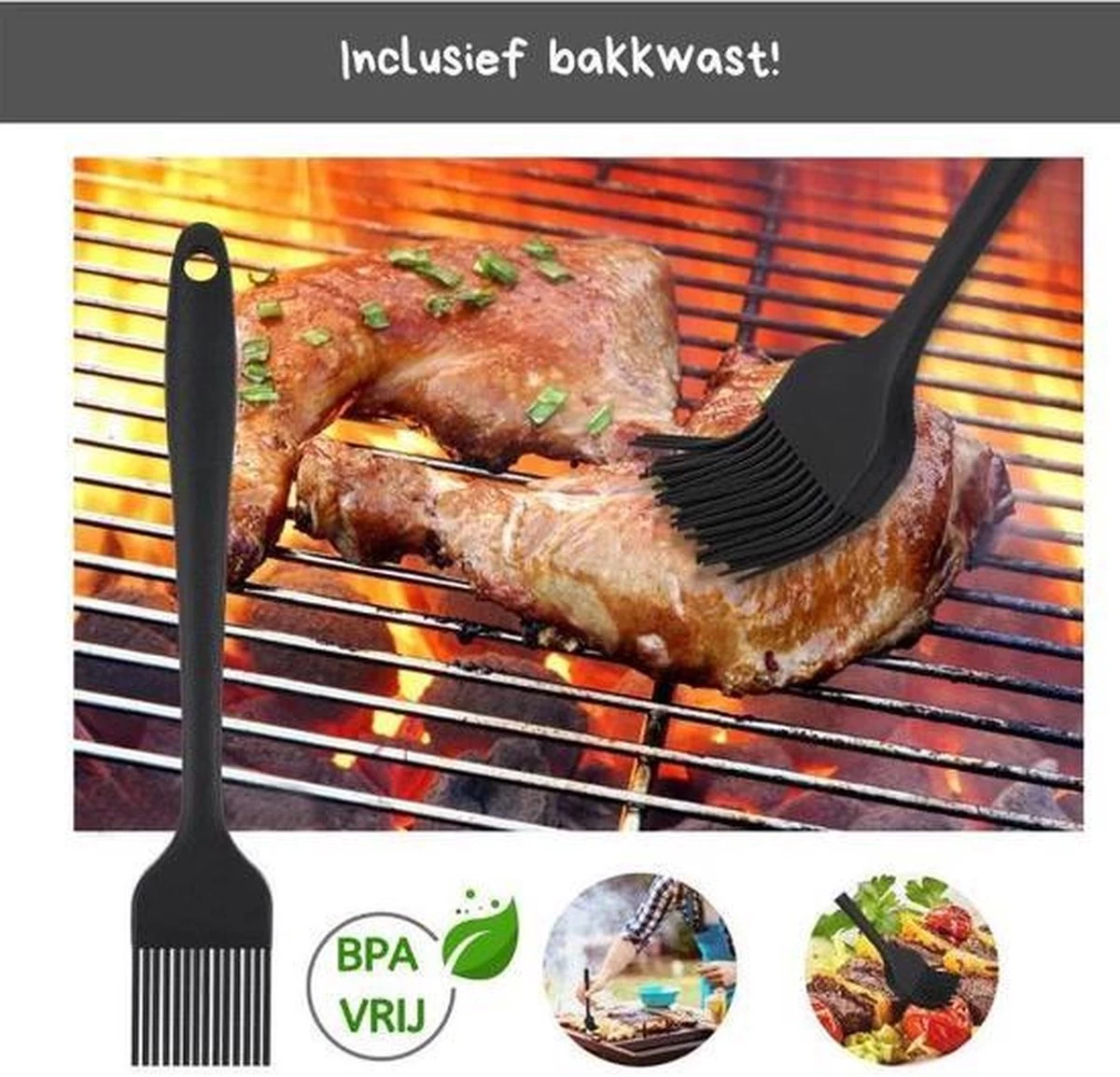 Ensemble De Barbecue - Set De BBQ 3 Pièces - Pinces à Barbecue - Brosse En Siliconen - Pinces à BBQ – Image 2