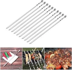Brochettes De Barbecue – Barbecue Plat/Kebab/Saté Stylos Ensemble De Brochettes En Métal – Pics à Saté 10 Pièces
