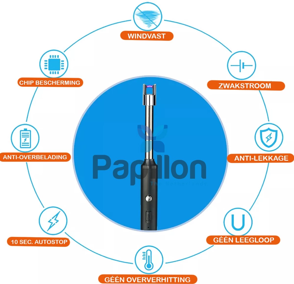 Papillon - Briquet électrique Long - Rechargeable Par USB - Briquet Flexible - Cuisinière à Gaz - Bougies - BBQ - Zwart – Image 5