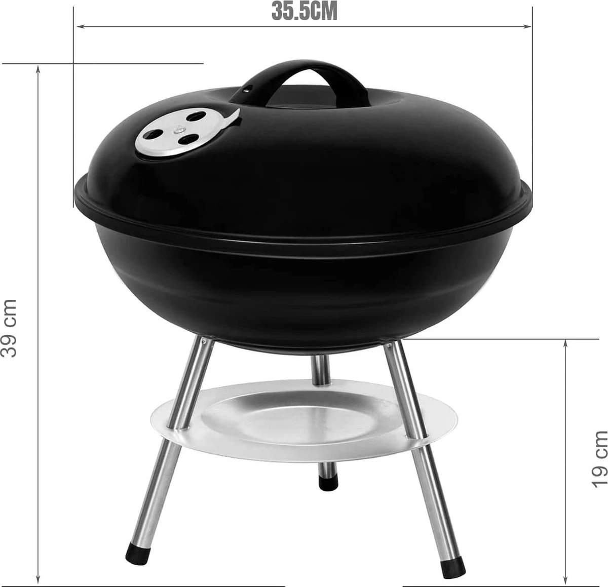 Gril à Charbon Avec Couvercle, Petit Gril De Bouilloire, Mini Gril De Pique-nique, Gril De Camping émaillé Pour Jardin, BBQ , Etc. (noir) – Image 5