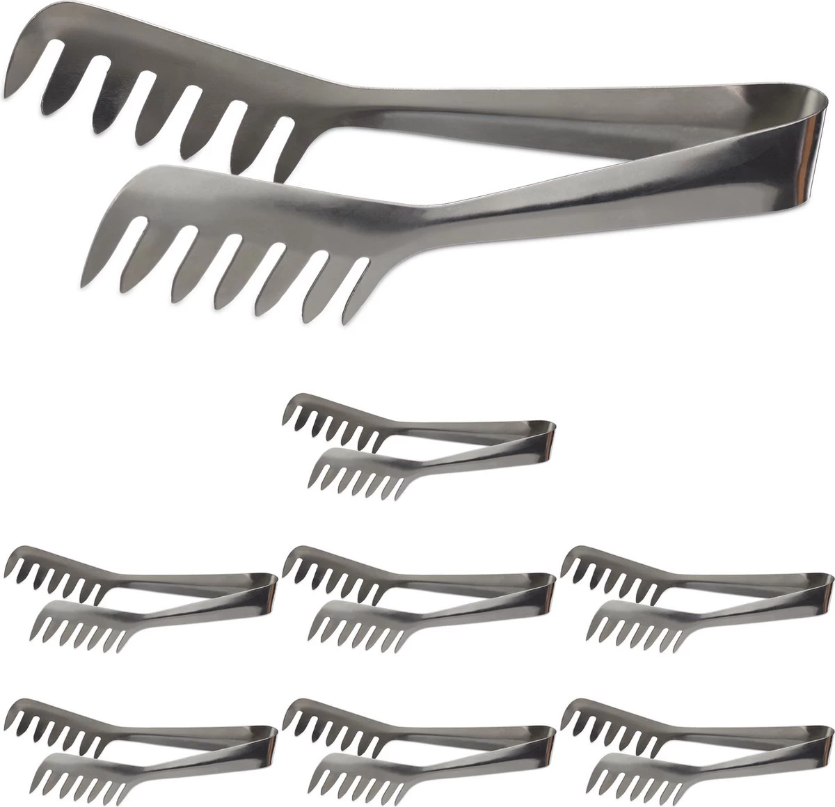 Relaxdays 8x Pinces De Service En Acier Inoxydable - Pinces à Spaghetti - Pinces à Salade - Pinces à Pâtes - Inoxydable