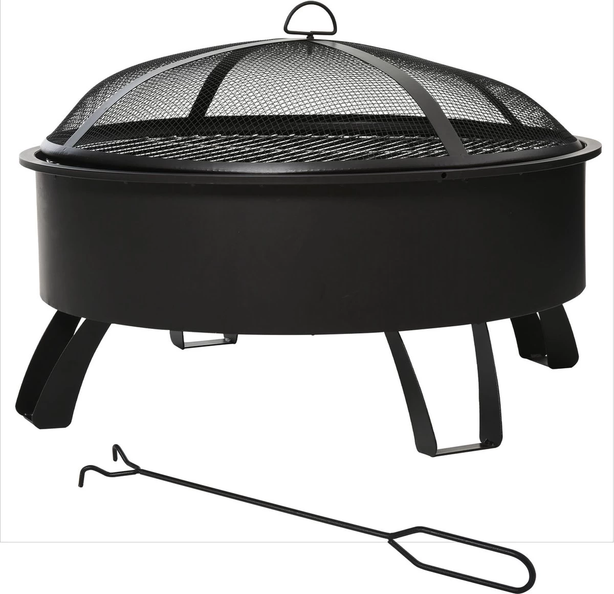 Bol à Feu D'extérieur Outsunny Avec Grille De Cuisson Avec Couvercle Feu Poker Jardin Feu De Camp Patio 842-177 – Image 3