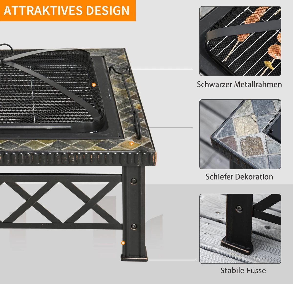 Outsunny 3-en-1 Brasero Brasero Avec Grille De Protection Contre Les étincelles Barbecue De Jardin Noir 842-170 – Image 7