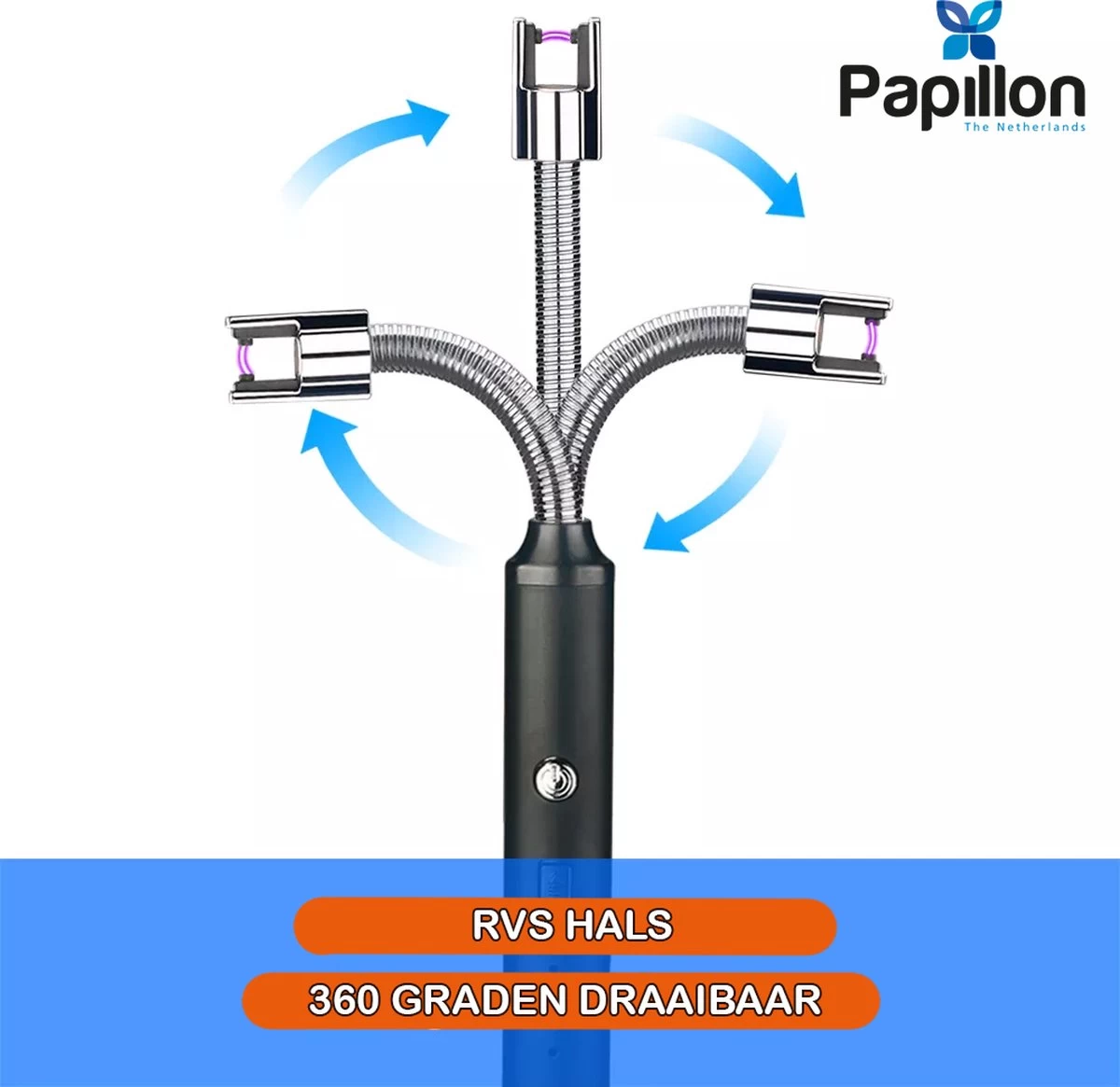 Papillon - Briquet électrique Long - Rechargeable Par USB - Briquet Flexible - Cuisinière à Gaz - Bougies - BBQ - Zwart – Image 4