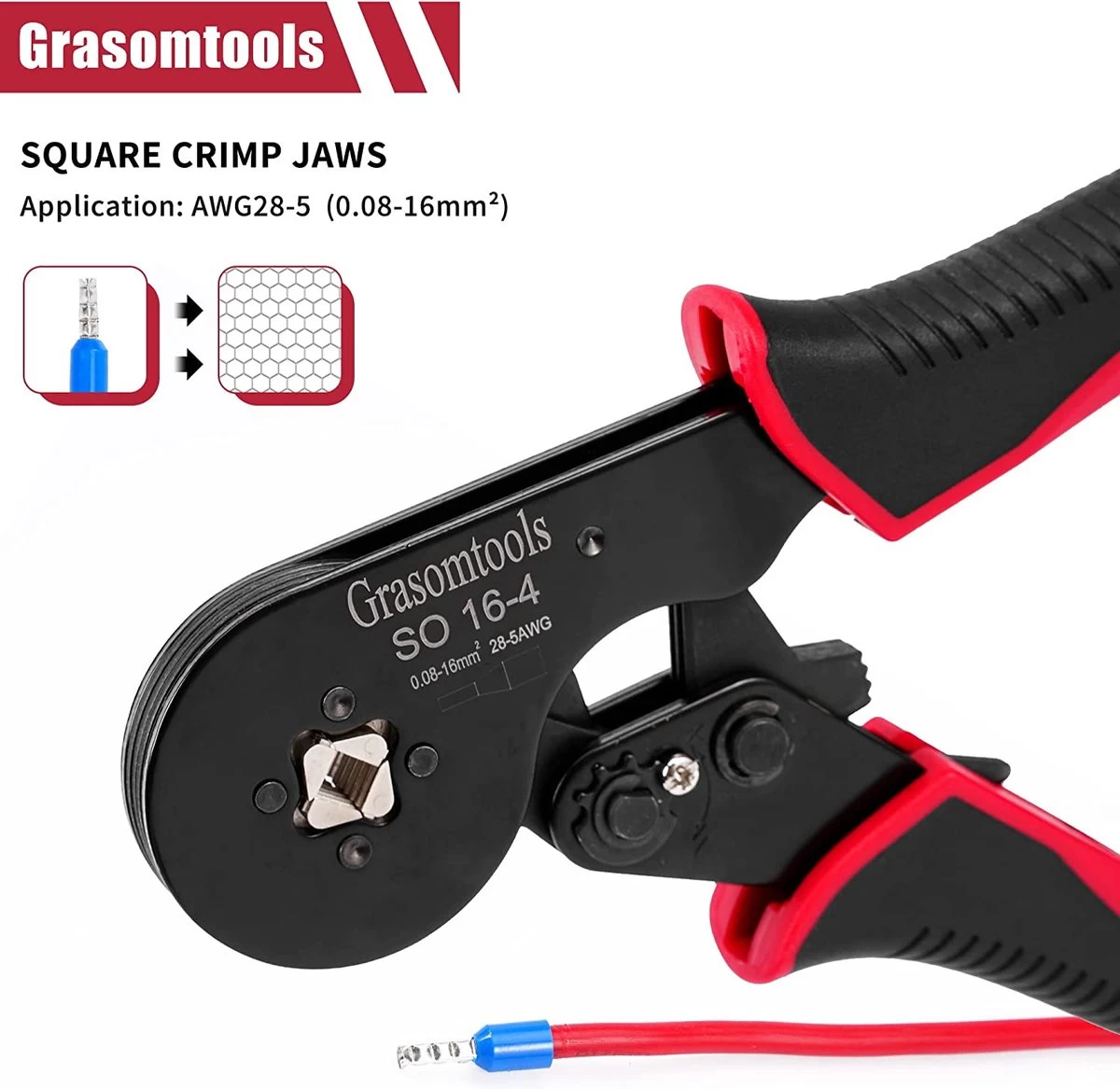 Pince à Sertir à Virole 0.08-16mm²/AWG 28-5 Outil De Sertissage Pince à Sertir à Cliquet Auto-ajustable Pince à Sertir à Virole 16mm² – Image 2