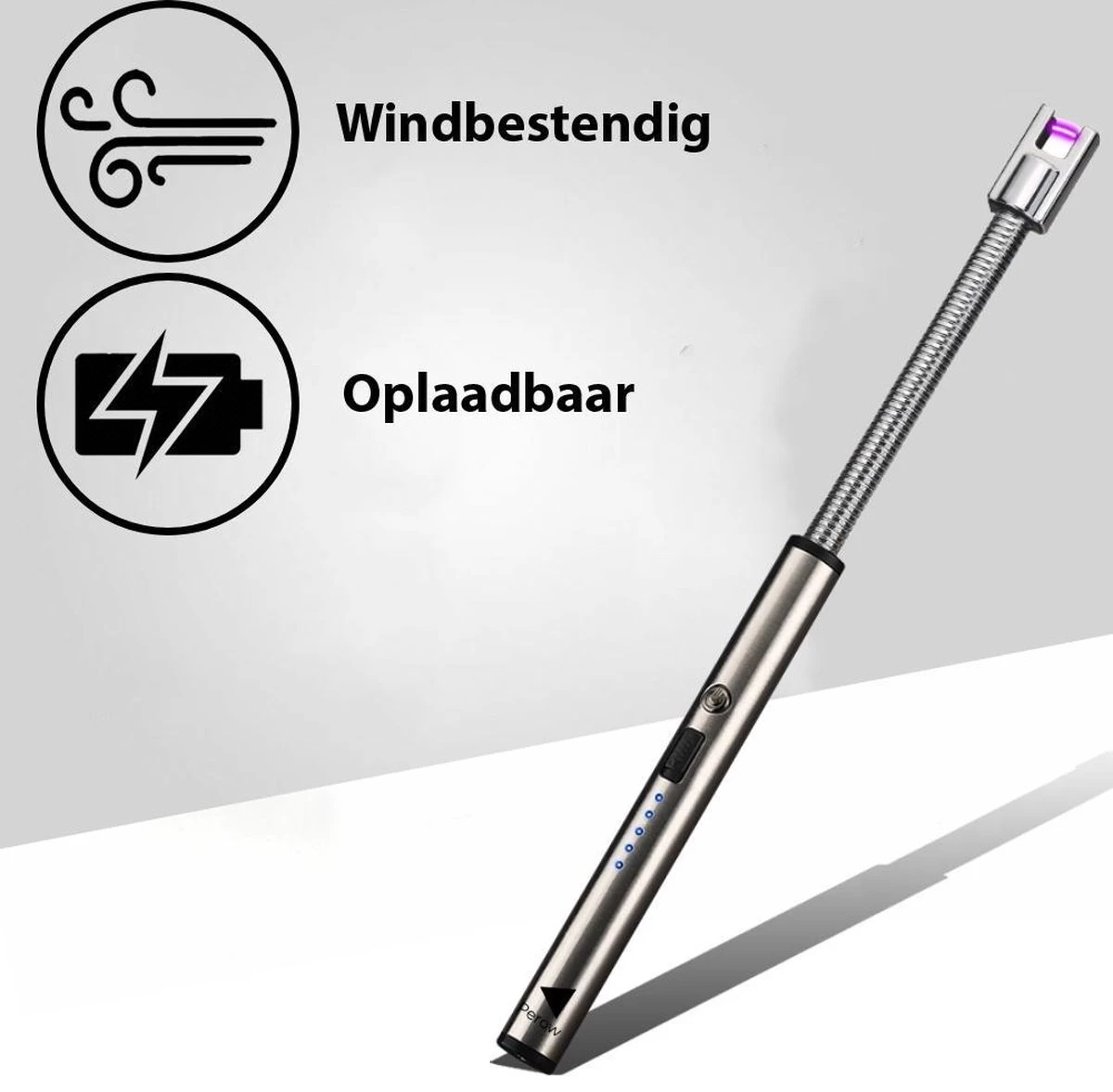 Briquet électrique Long Rechargeable Pliable - Briquet Pliable - Briquet Plasma Durable - Comprend Un Emballage Cadeau - BBQ - Bougies - Argent – Image 2