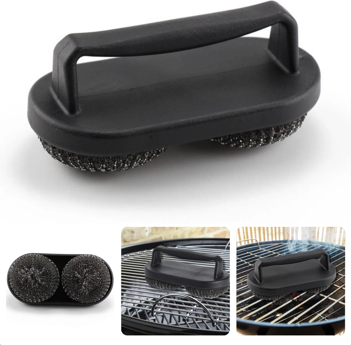 Cheqo® BBQ Brush - Brosse à Barbecue - Brosse De Nettoyage - Grattoir - Indispensable - Manche Groot - 2 Brosses Rondes - 19x10x8cm