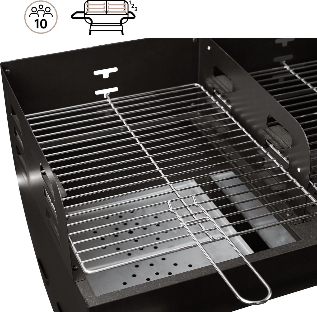 NATERIAL - Barbecue à Charbon ICARUS - Chariot 10 Personnes - H.92 X L.110 X P.61 Cm - Acier Peint - Zwart - BBQ Angulaire Sans Couvercle – Image 6