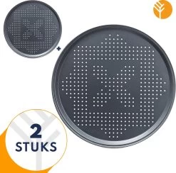 Plaque à Pizza Groots - 2 Pièces - Moule à Pizza - Plaque à Pizza - Moule à Pizza - Revêtement Antiadhésif - Zwart