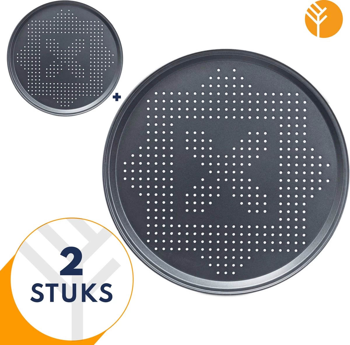 Plaque à Pizza Groots - 2 Pièces - Moule à Pizza - Plaque à Pizza - Moule à Pizza - Revêtement Antiadhésif - Zwart