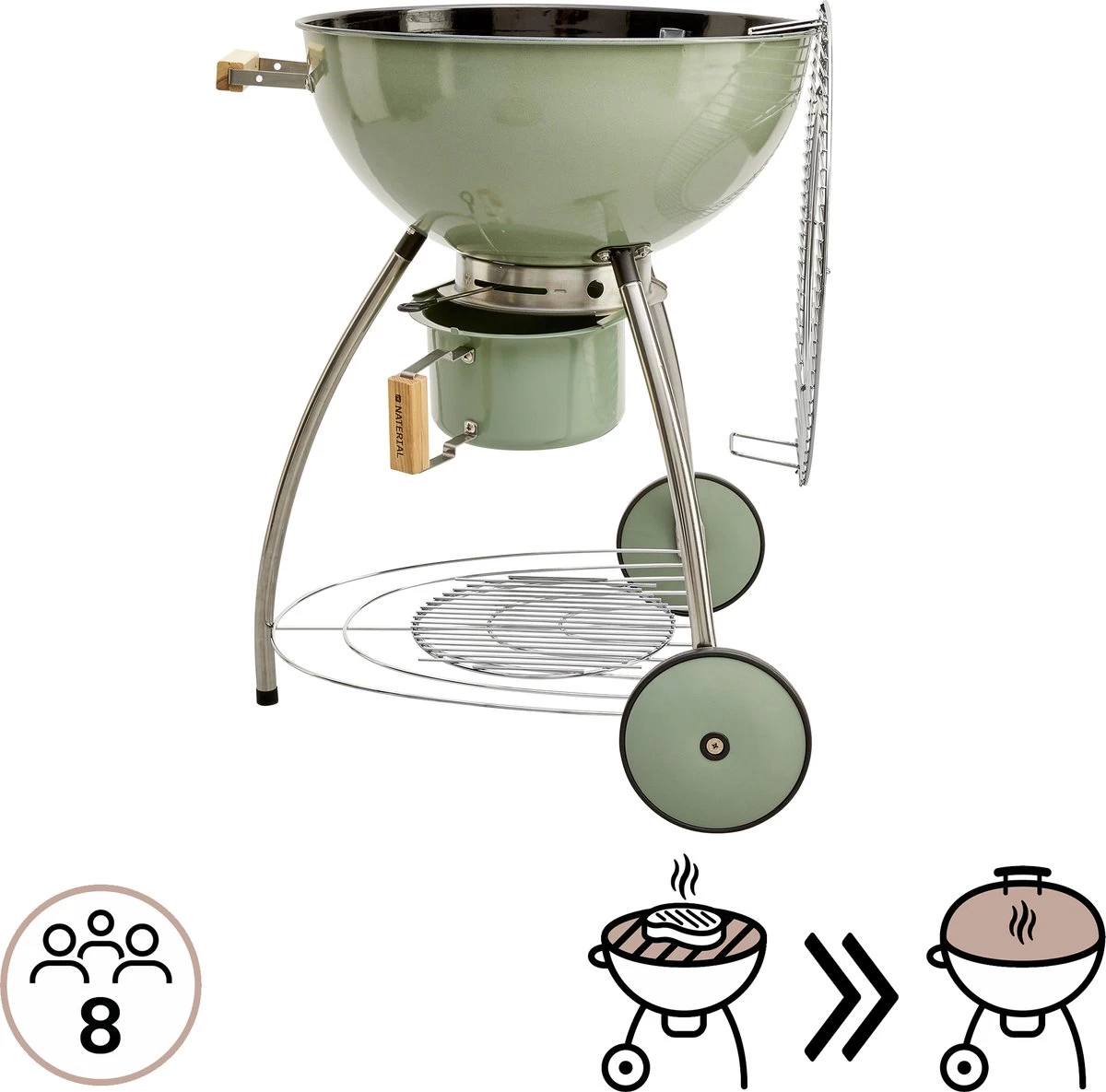 NATERIAL - Barbecue à Charbon PHOENIX BETA II - 8 Personnes - Ø 57 Cm - H. 108 Cm - Acier émaillé - Vert - Kogelbarbecue – Image 4