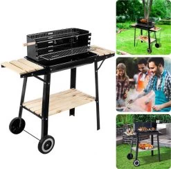 Cheqo® Barbecue Mobile - BBQ Sur Roues - BBQ à Charbon De Bois - Cuisine Extérieure - 45x31cm - 6kg - Paravent Avec Fentes - 2 Roues - Réglable