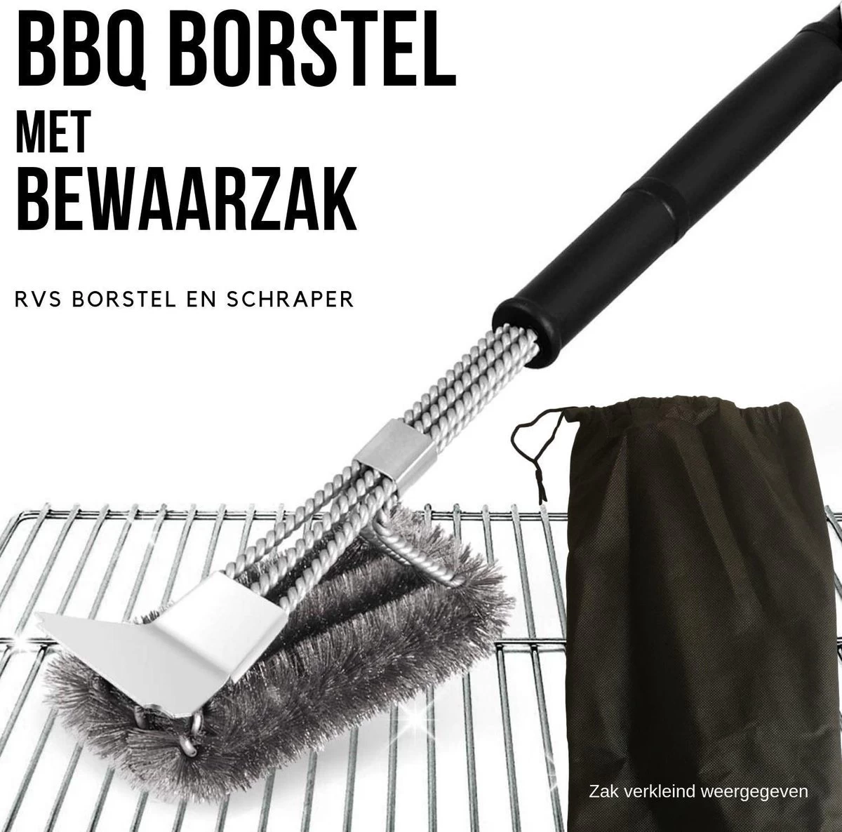 Gohh Brosse Pour Barbecue Avec Grattoir - Brosse De Nettoyage - Grattoir Pour Barbecue Avec Sac De Rangement Pratique 2 En 1