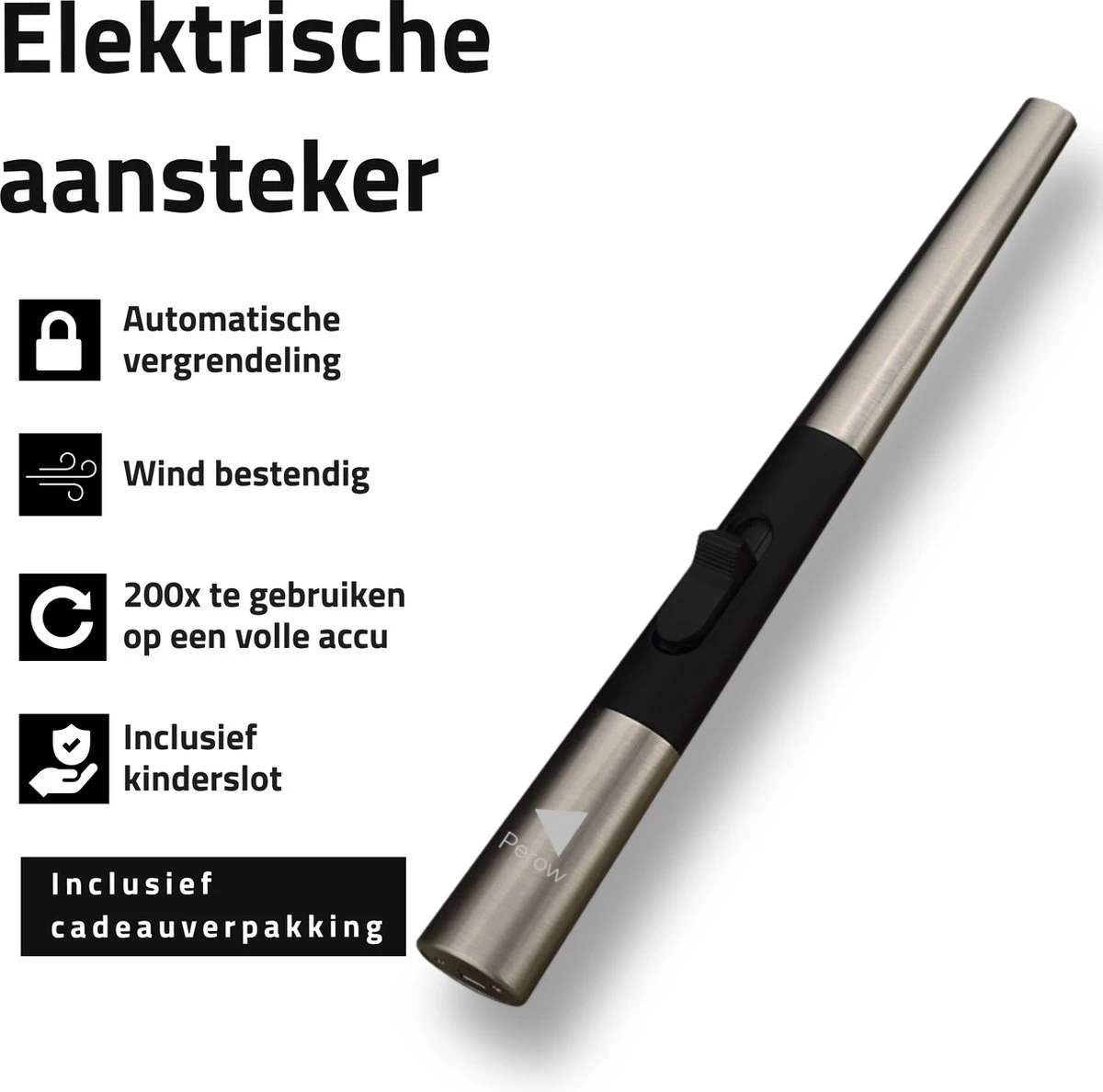 Briquet électrique Long Rechargeable - Briquet Plasma Durable - Briquet De Luxe - Comprend Un Emballage Cadeau - BBQ - Bougies - Grijs – Image 2