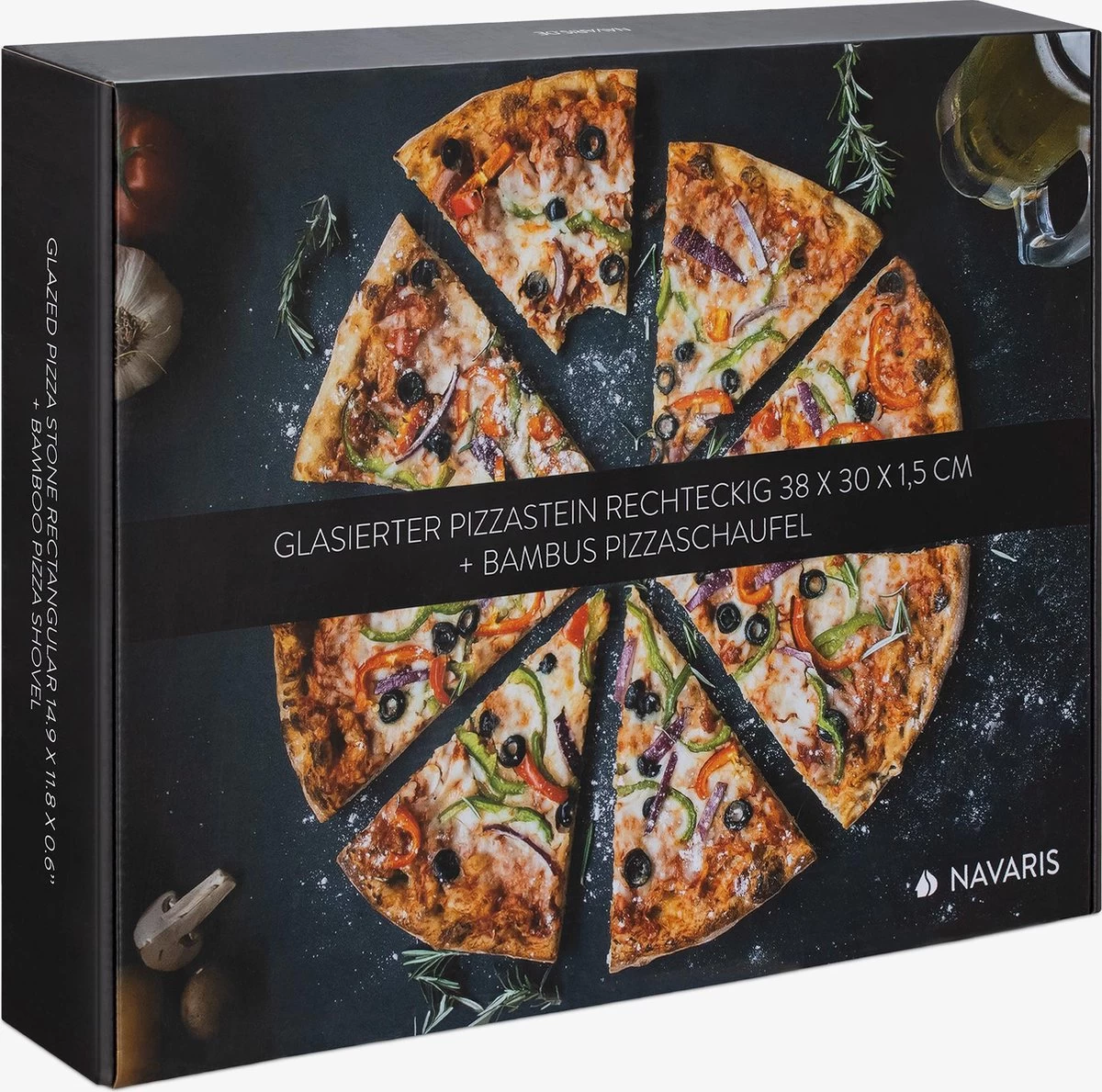 Navaris XL Pour Four, Grill Et Barbecue - Assiette à Pizza Rectangulaire 38 X 30 Cm - Set Comprenant Une Pelle à Pizza En Bambou - Céramique émaillée – Image 10