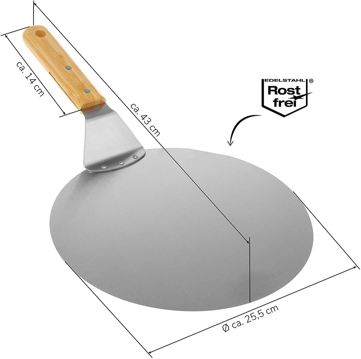 URBANKR8 - Pelle à Pizza Inox Ø25,5 - Pelle à Pizza - BBQ Ou Four - Manche Bois - Longueur : 43 Cm – Image 2