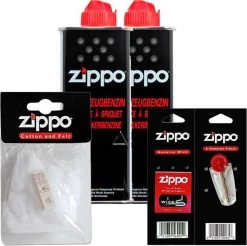 Paquet D'entretien Du Briquet Zippo : 2 X Essence / Liquide, 1 X Katoen Et Filt, 1 X Silex Et 1 X Mèche