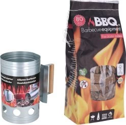 Briquettes Pour BBQ /allume-charbon Avec Manche En Bois 27 Cm - Y Compris 80x Allume-feux Pour BBQ