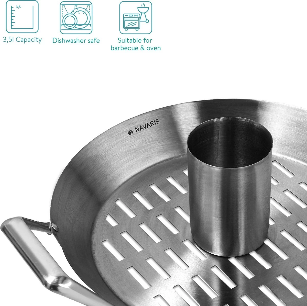 Grille à Rôtir Poulet Navaris Pour BBQ - Grille à Poulet En Acier Inoxydable - Grille Avec égouttoir D'un Diamètre De 30,5 Cm - Rôtissage De Poulet Debout – Image 2