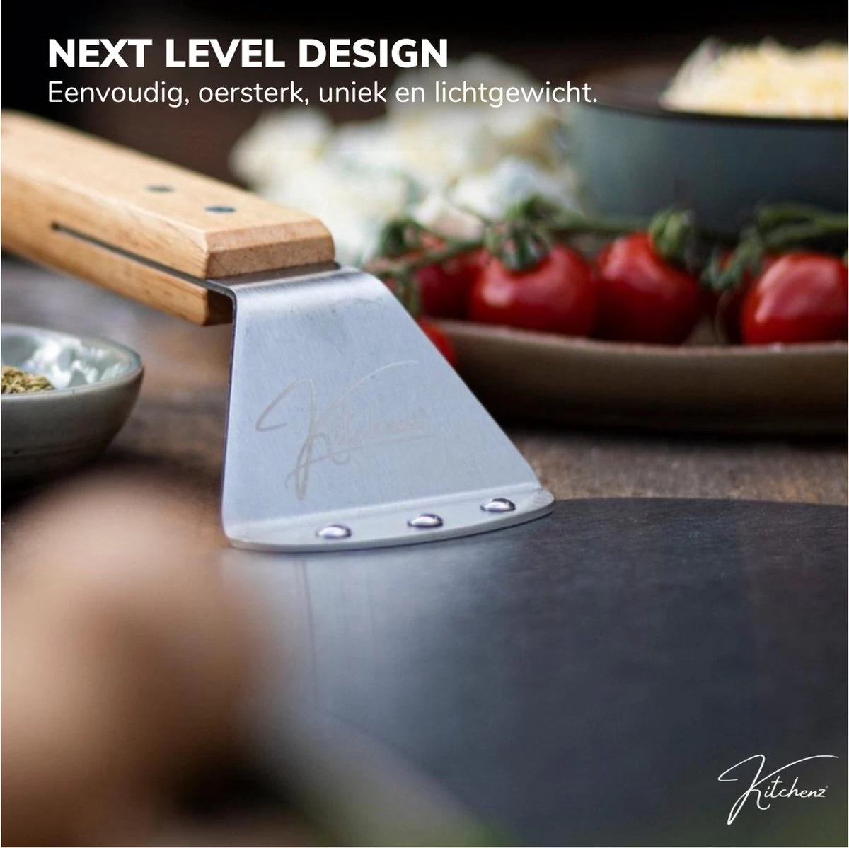 Kitchenz Pelle à Pizza Acier Inoxydable - Pelle à Pizza Pour BBQ - Manche Bois - 25,5 CM – Image 5