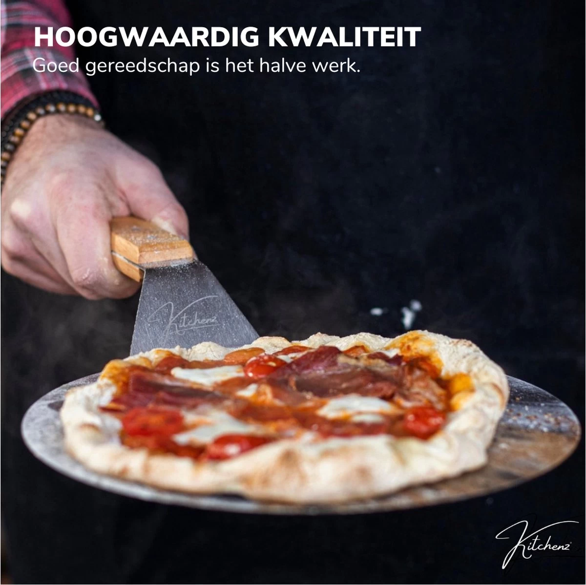 Kitchenz Pelle à Pizza Acier Inoxydable - Pelle à Pizza Pour BBQ - Manche Bois - 25,5 CM – Image 6