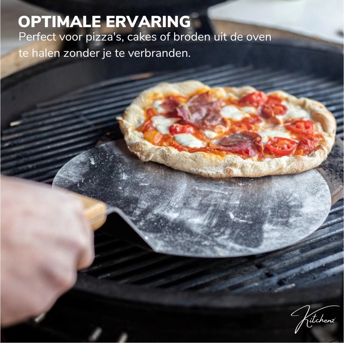 Kitchenz Pelle à Pizza Acier Inoxydable - Pelle à Pizza Pour BBQ - Manche Bois - 25,5 CM – Image 7