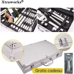 TDR-RVS Ensemble D'outils De Barbecue De Luxe BBQ 26 Pièces - Accessoires De Vêtements Pour Bébé Barbecue Avec étui