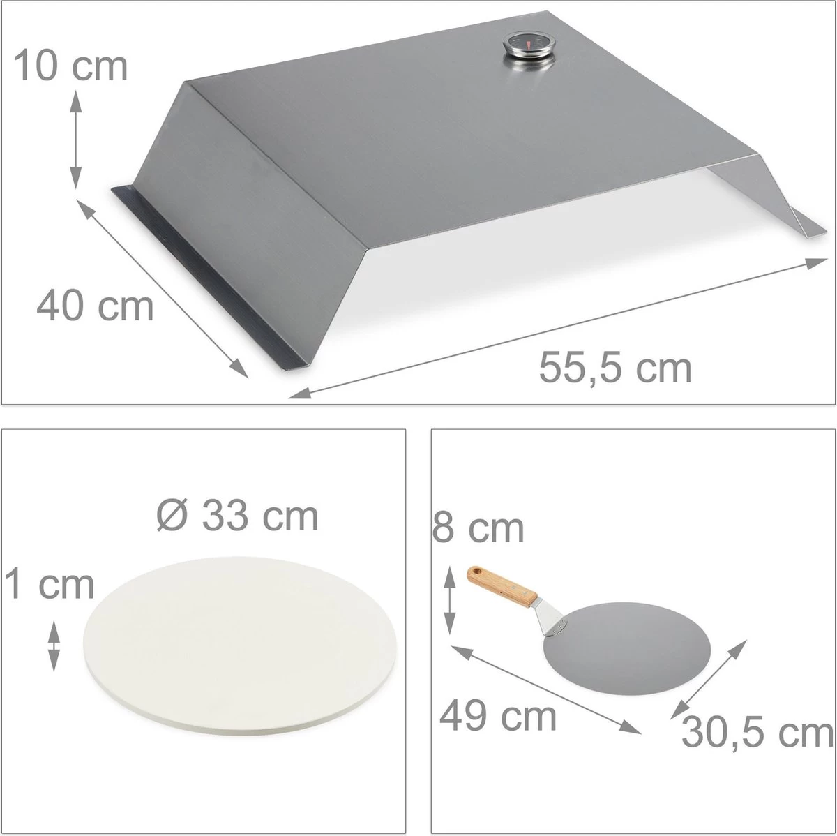 Relaxdays BBQ Pierre à Pizza - Pelle à Pizza - Cloche - Four à Pizza Barbecue - Thermomètre - 33 Cm – Image 7
