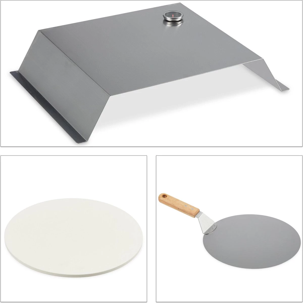 Relaxdays BBQ Pierre à Pizza - Pelle à Pizza - Cloche - Four à Pizza Barbecue - Thermomètre - 33 Cm – Image 8