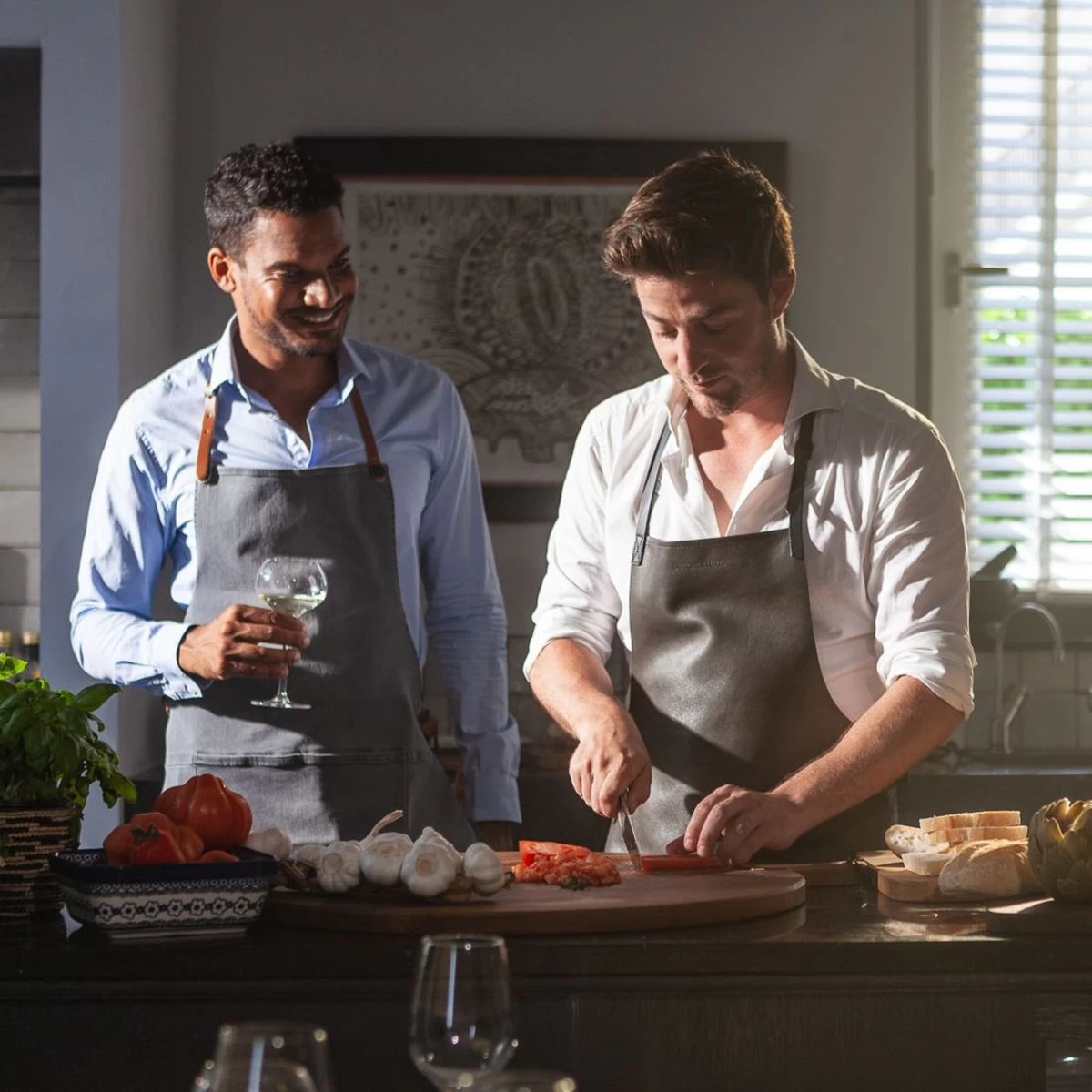 Dutchdeluxes - Tablier De Barbecue En Toile Avec Sangles En Cuir - Gris / Vert – Image 2