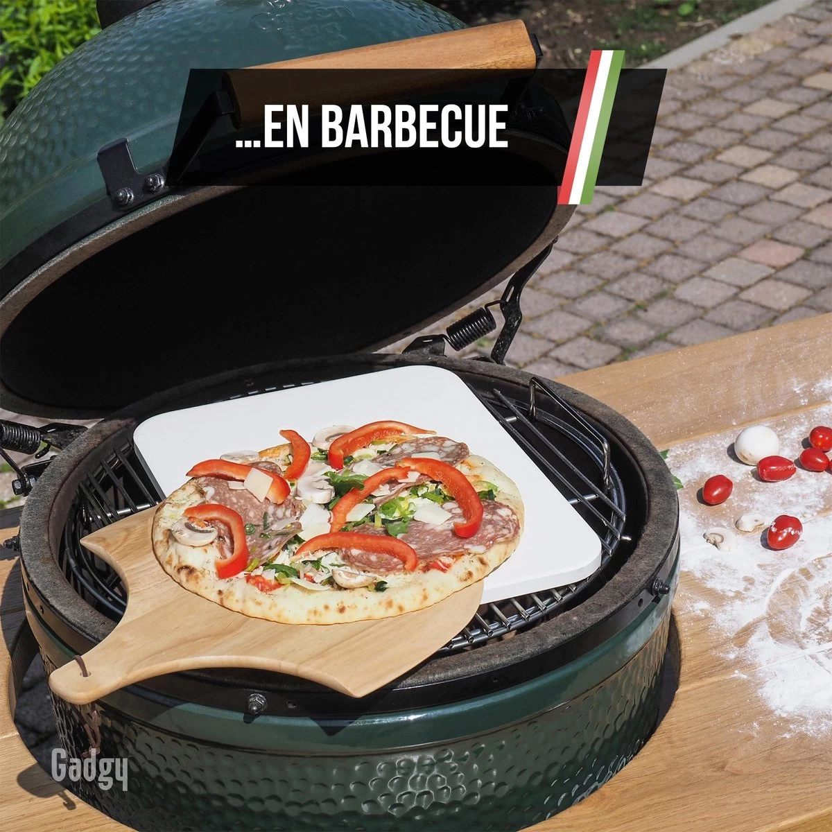 Pierre à Pizza Et Gadgy à Pizza Gadgy - Cordiérite Pour Base De Pizza Croustillante - Pierre à Pizza Pour BBQ, Four Ou Kamado - Spatule à Pizza En Bois - Ensemble Complet Pour Faire Des Pizzas – Image 4