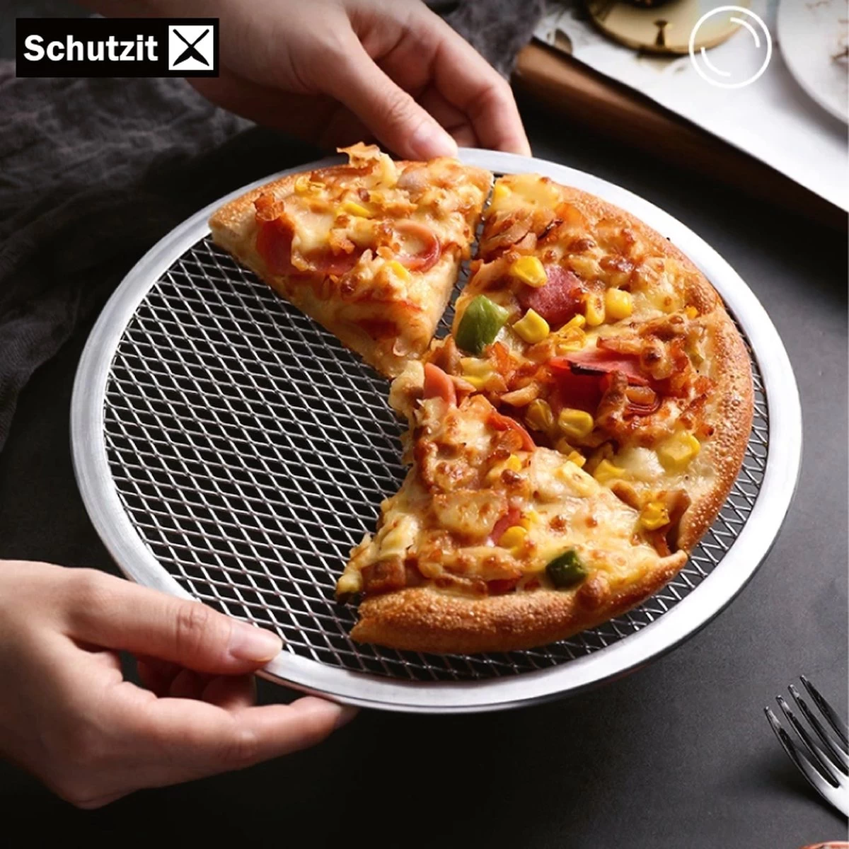 Schutzit - 2 Pièces Assiette à Pizza - 25,5 Cm - Plaque De Cuisson à Pizza - Plaque De Fond En Maille - Forme De Pizza - Plaque à Pizza BBQ – Image 6