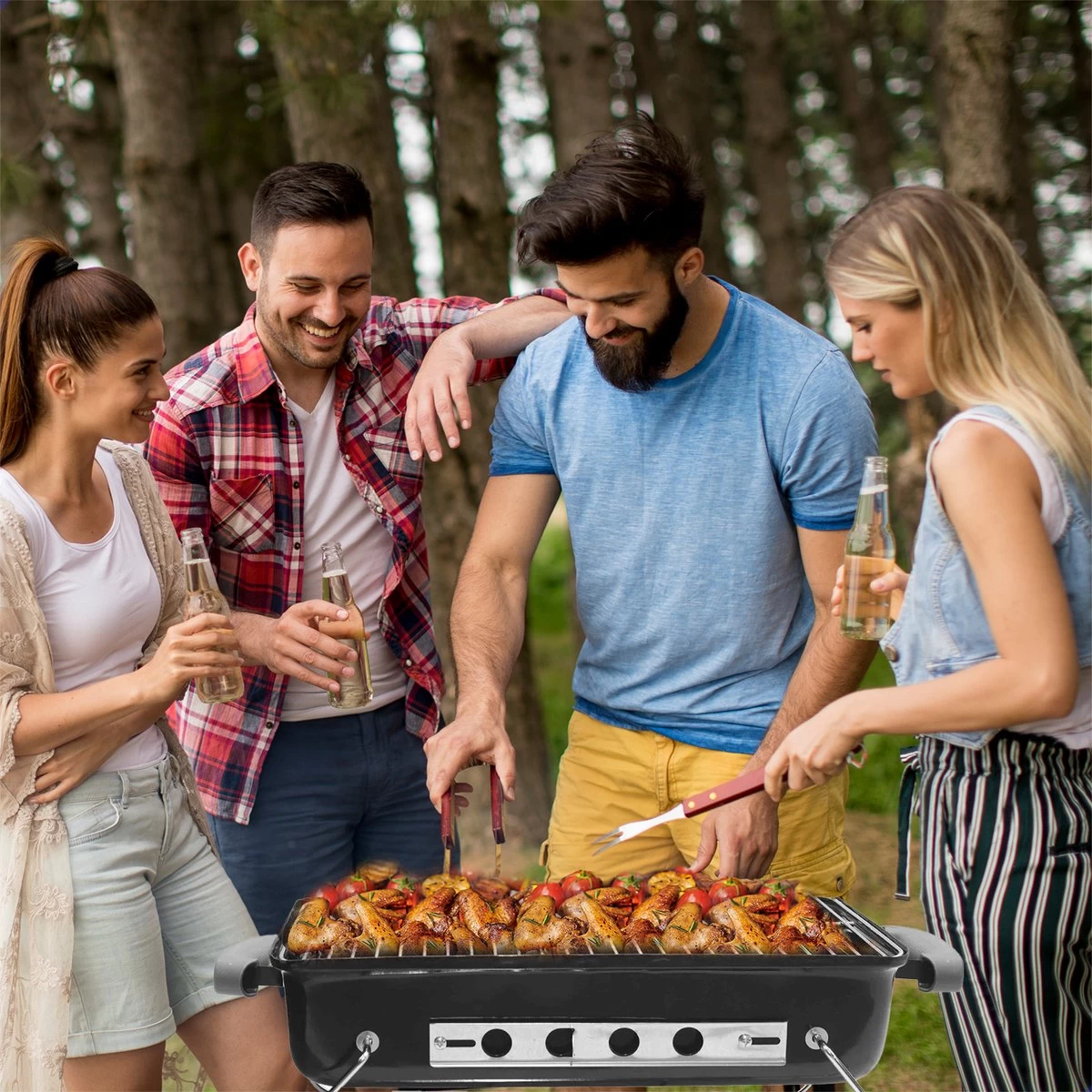 AG To- Go Barbecue Ø44 Cm - Barbecues à Charbon - Incl. Thermomètre - Température Inoxydable - Compact -Barbecue Carré - Incl. Couvercle - Barbecue Traditionnel - 6 Personnes - Partout Grille De Ventilation Pour Régulation D'oxygène - Zwart – Image 8