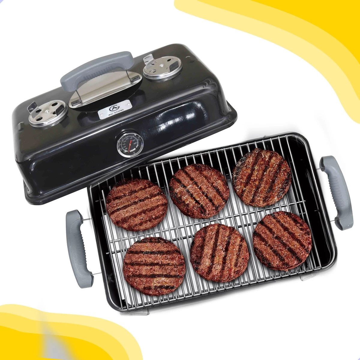 AG To- Go Barbecue Ø44 Cm - Barbecues à Charbon - Incl. Thermomètre - Température Inoxydable - Compact -Barbecue Carré - Incl. Couvercle - Barbecue Traditionnel - 6 Personnes - Partout Grille De Ventilation Pour Régulation D'oxygène - Zwart – Image 9