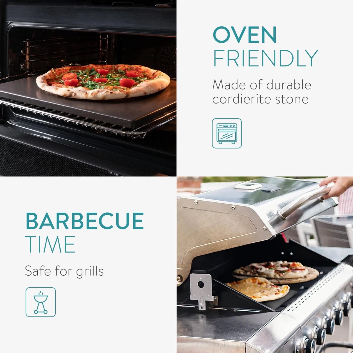 Navaris XL Pour Four Et Barbecue - Plaque à Pizza Rectangulaire 38 X 30 Cm - Pierre à Pain - Céramique émaillée - Zwart – Image 3