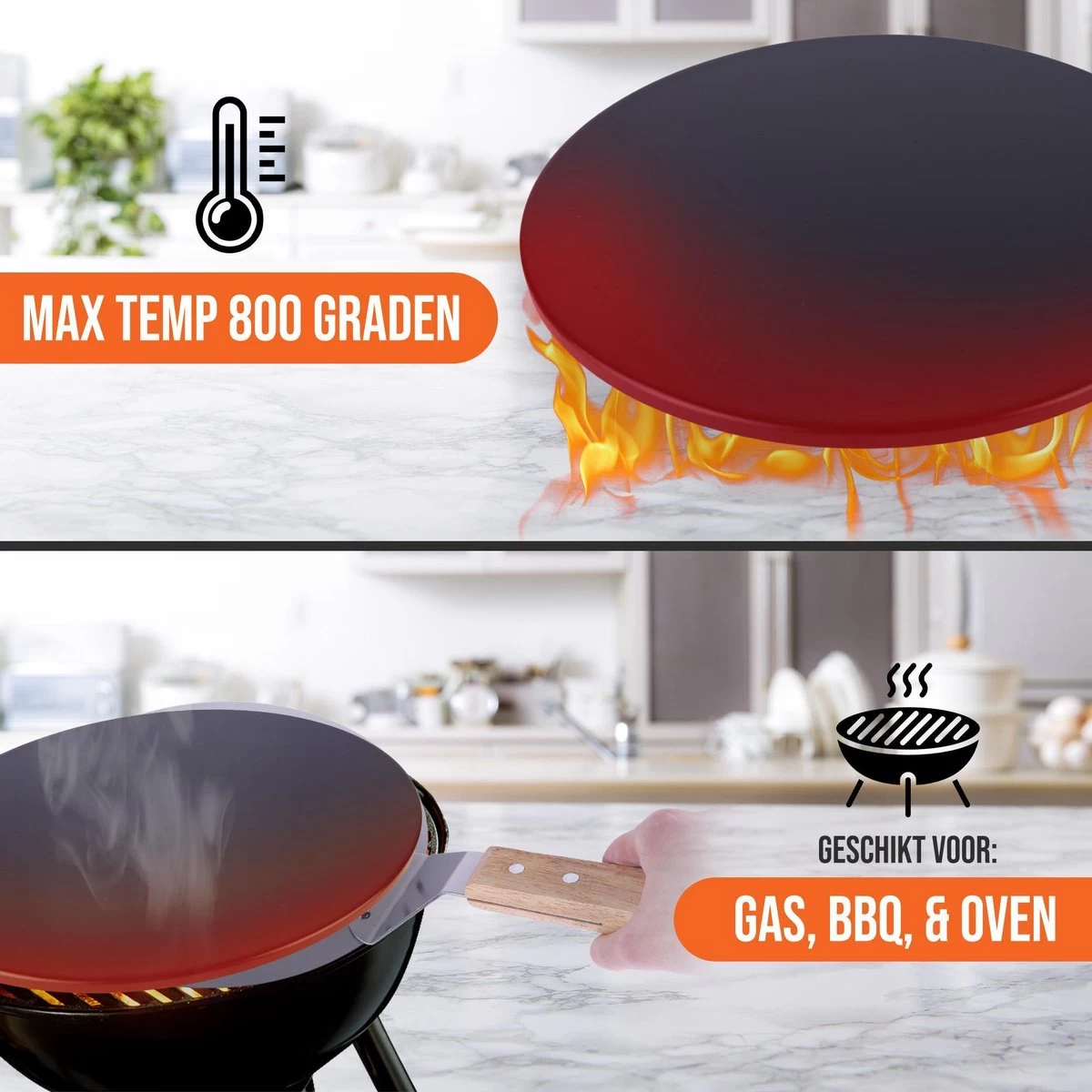 LifeGreens Pierre à Pizza + Pelle à Pizza + Rouleau à Pizza Avec Pelle à Gâteau Pierre à Pizza BBQ - Four à Pierre à Pizza - Pierre à Pizza Ronde - Assiette à Pizza -Pizzaspipe- Écologique - Céramique - 600 ° C - Ø 33 - Zwart – Image 3