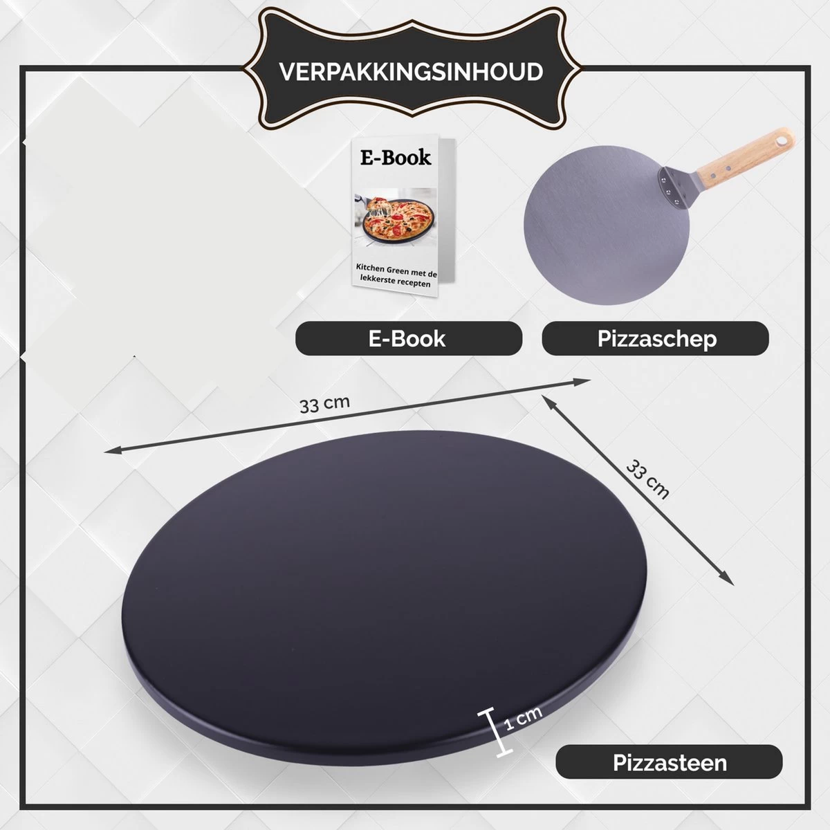 LifeGreens Pierre à Pizza + Pelle à Pizza + Rouleau à Pizza Avec Pelle à Gâteau Pierre à Pizza BBQ - Four à Pierre à Pizza - Pierre à Pizza Ronde - Assiette à Pizza -Pizzaspipe- Écologique - Céramique - 600 ° C - Ø 33 - Zwart – Image 4