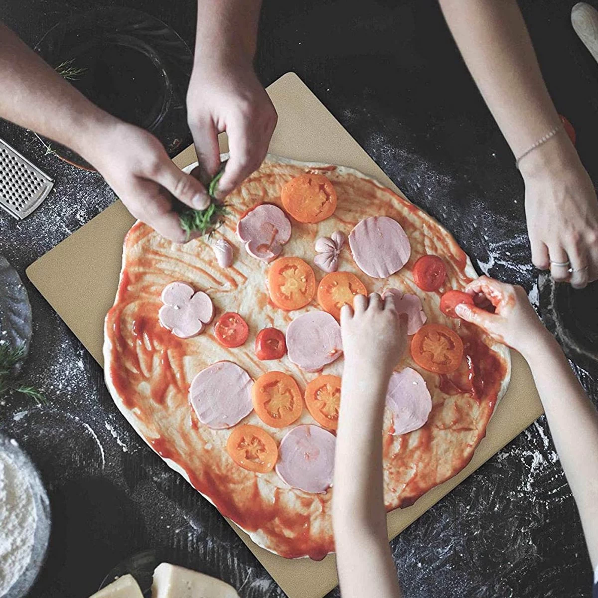 Pierre à Pizza Buxibo - Pour BBQ Et Four - Planche De Service Incluse - Planche à Pizza / étagère à Pizza - 30,5 X 38,1 X 11 Cm – Image 2