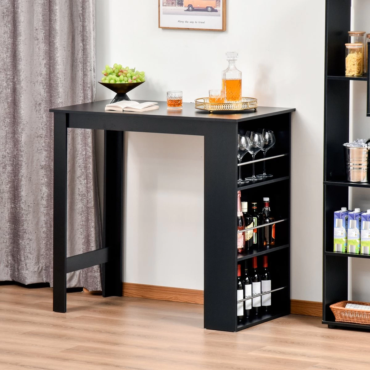 HOMCOM Table De Bar, Bureau, Table De Cuisine Avec 3 étagères, Aggloméré Noir 835-390 – Image 9