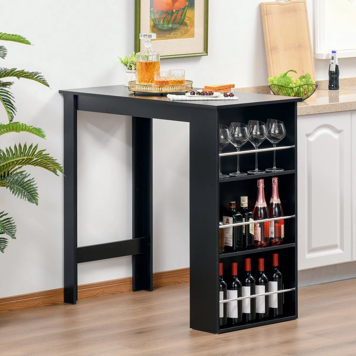 HOMCOM Table De Bar, Bureau, Table De Cuisine Avec 3 étagères, Aggloméré Noir 835-390 – Image 12