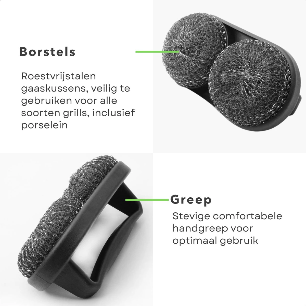 Cheqo® BBQ Brush - Brosse à Barbecue - Brosse De Nettoyage - Grattoir - Indispensable - Manche Groot - 2 Brosses Rondes - 19x10x8cm – Image 2