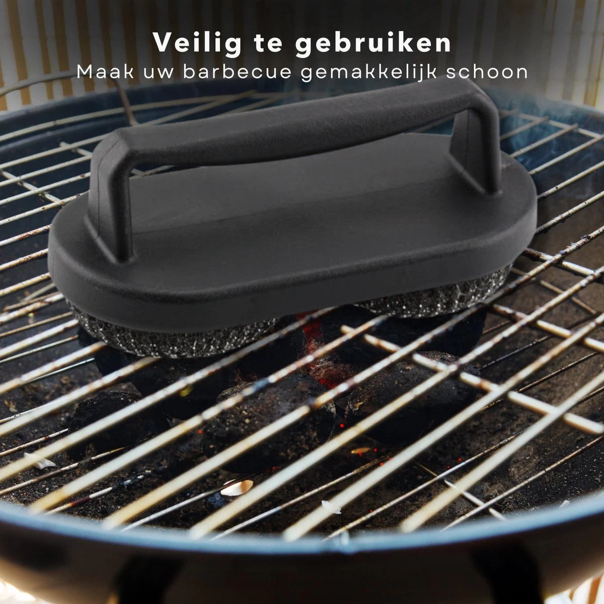 Cheqo® BBQ Brush - Brosse à Barbecue - Brosse De Nettoyage - Grattoir - Indispensable - Manche Groot - 2 Brosses Rondes - 19x10x8cm – Image 3