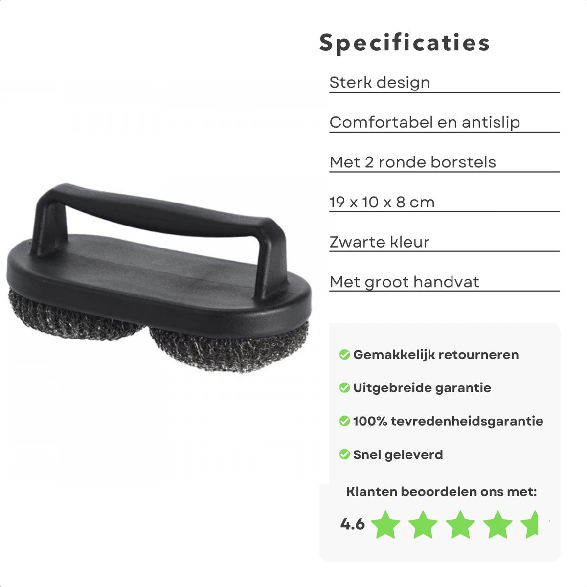 Cheqo® BBQ Brush - Brosse à Barbecue - Brosse De Nettoyage - Grattoir - Indispensable - Manche Groot - 2 Brosses Rondes - 19x10x8cm – Image 4