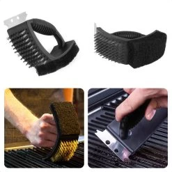 Cheqo® Brosse à Barbecue 3 En 1 - Brosse à BBQ Avec Grattoir - Gratte, Sable Et Brosse - Brosse En Plastique Et Grattoir En Acier Inoxydable - Nettoyage De Grille De Barbecue - 25 Cm