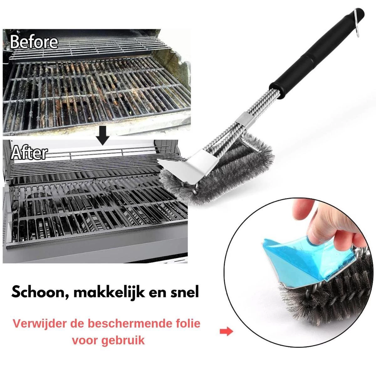 Gohh Brosse Pour Barbecue Avec Grattoir - Brosse De Nettoyage - Grattoir Pour Barbecue Avec Sac De Rangement Pratique 2 En 1 – Image 2