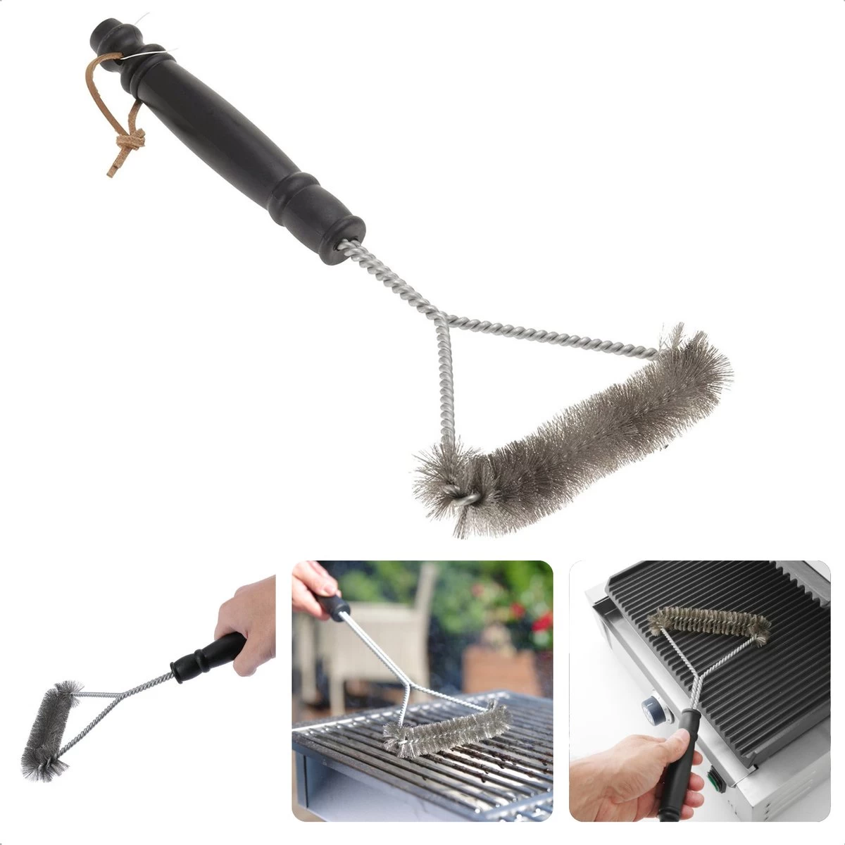 Cheqo® BBQ Brush - Brosse De Nettoyage Barbecue - Brosse De Nettoyage Grille - Brosse En Acier - Fil D'Acier Tressé - Manche Robuste - 31x16cm