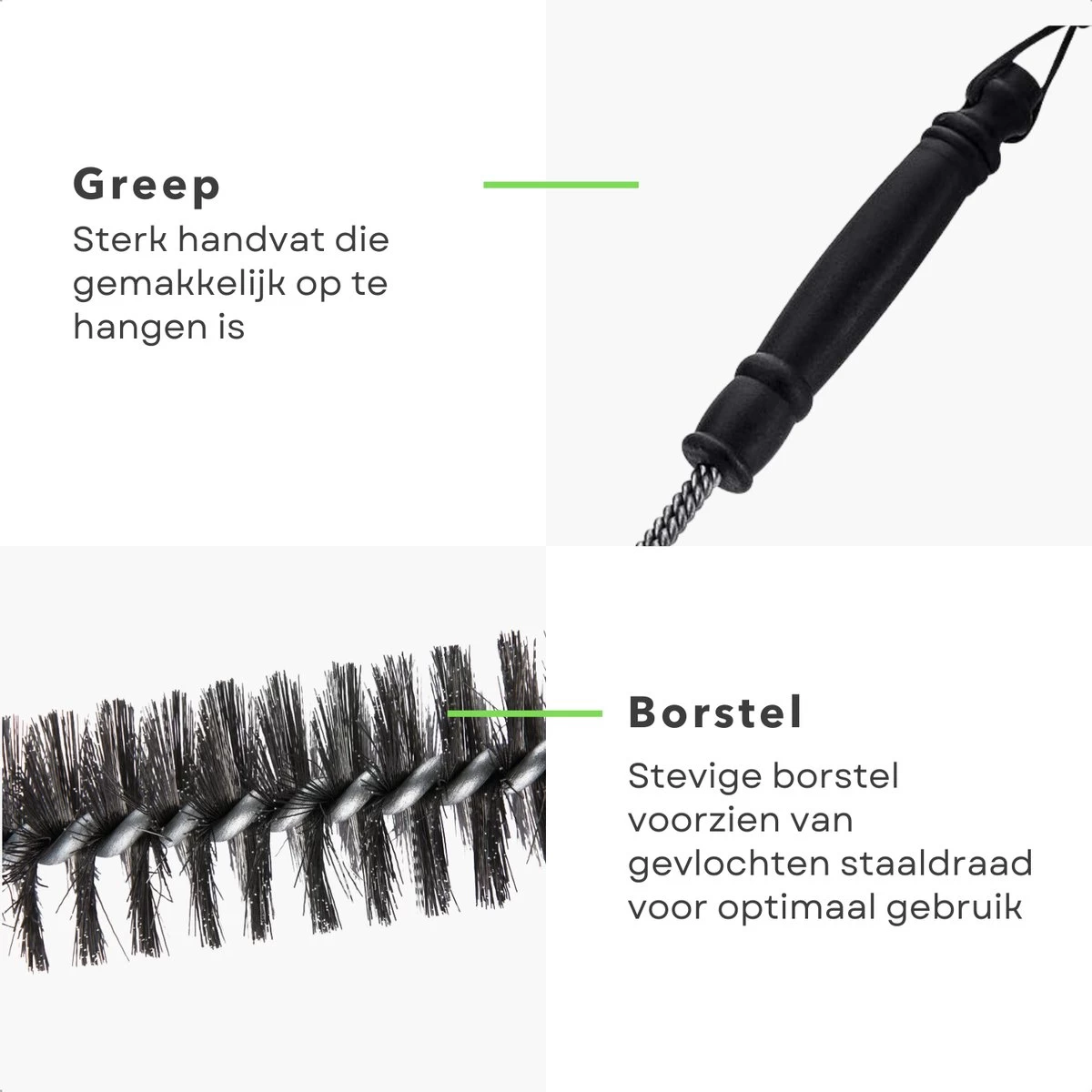Cheqo® BBQ Brush - Brosse De Nettoyage Barbecue - Brosse De Nettoyage Grille - Brosse En Acier - Fil D'Acier Tressé - Manche Robuste - 31x16cm – Image 4